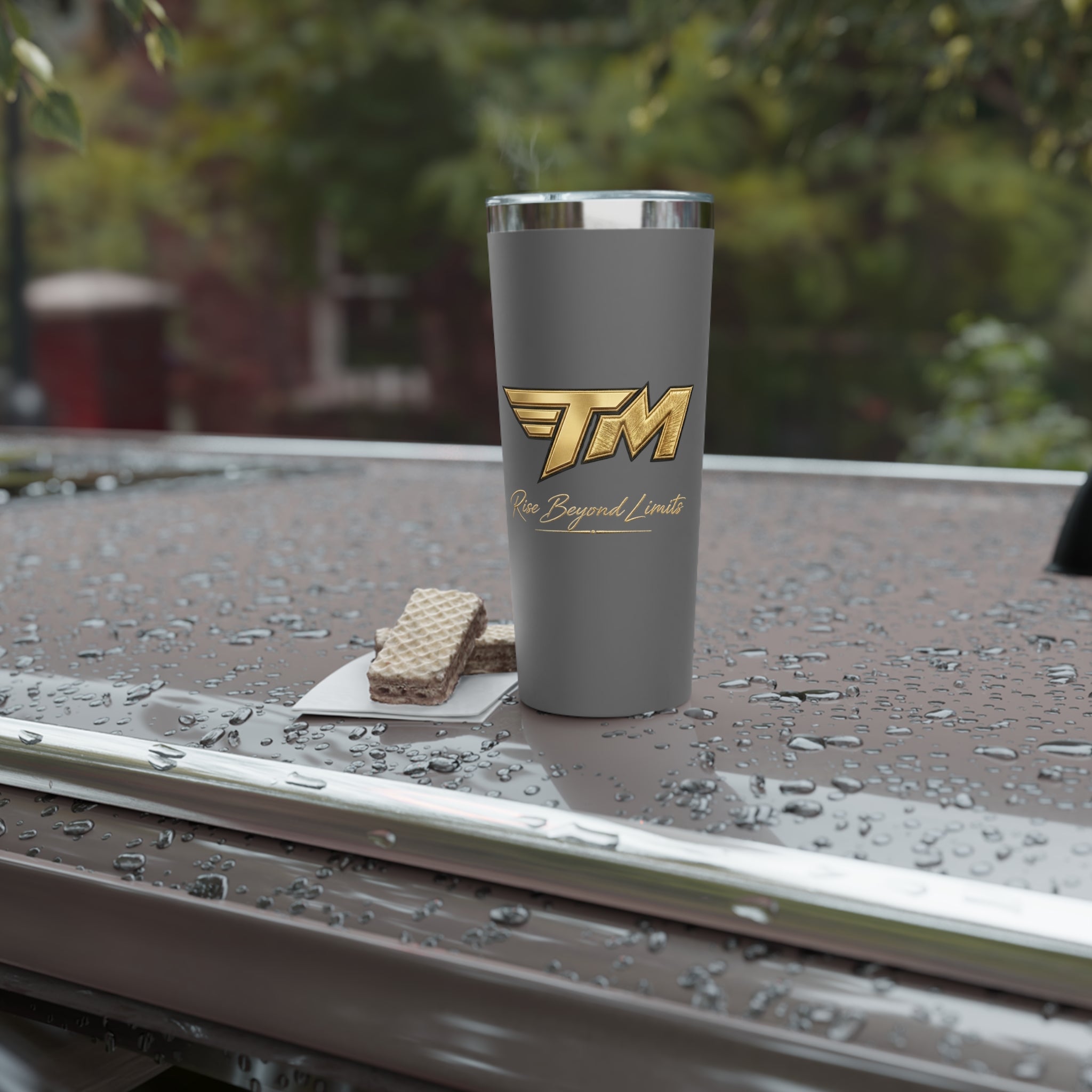 22oz Insulated Tumbler — Matte Black Copper Vacuum with Gold “TM” Rise Beyond Limits Logo