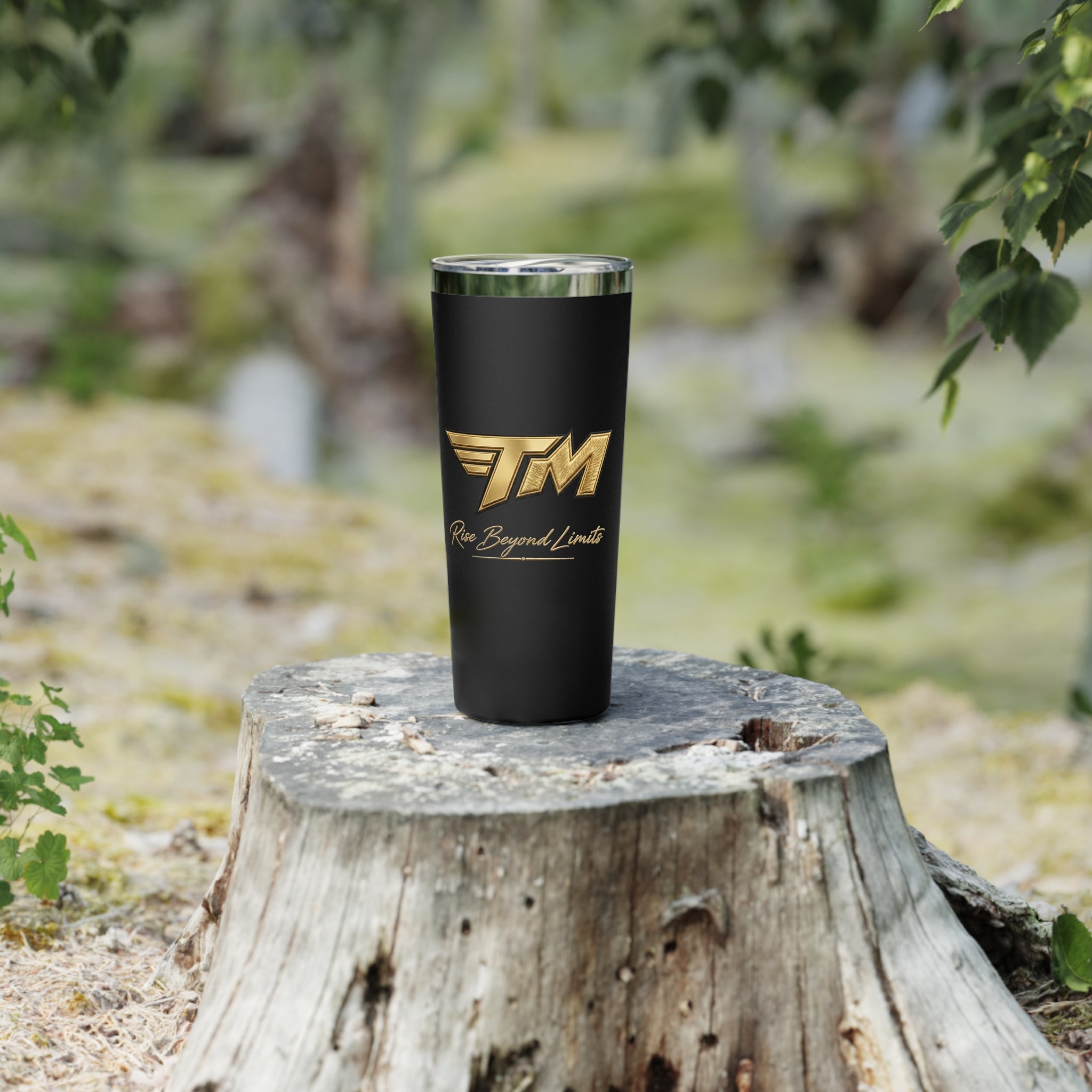 22oz Insulated Tumbler — Matte Black Copper Vacuum with Gold “TM” Rise Beyond Limits Logo