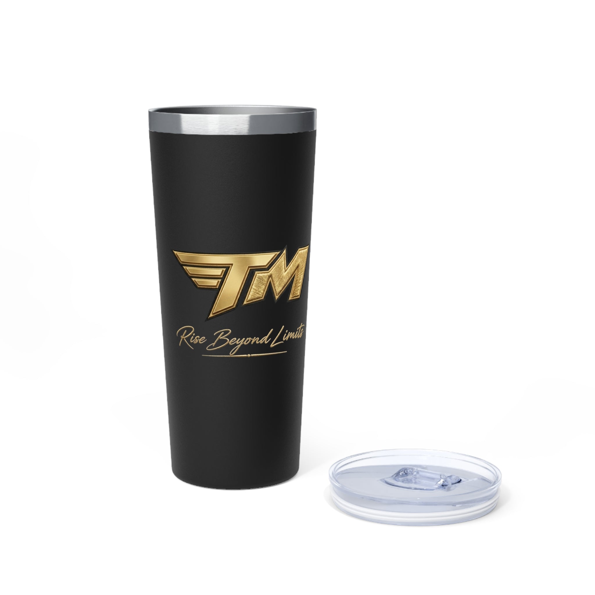 22oz Insulated Tumbler — Matte Black Copper Vacuum with Gold “TM” Rise Beyond Limits Logo