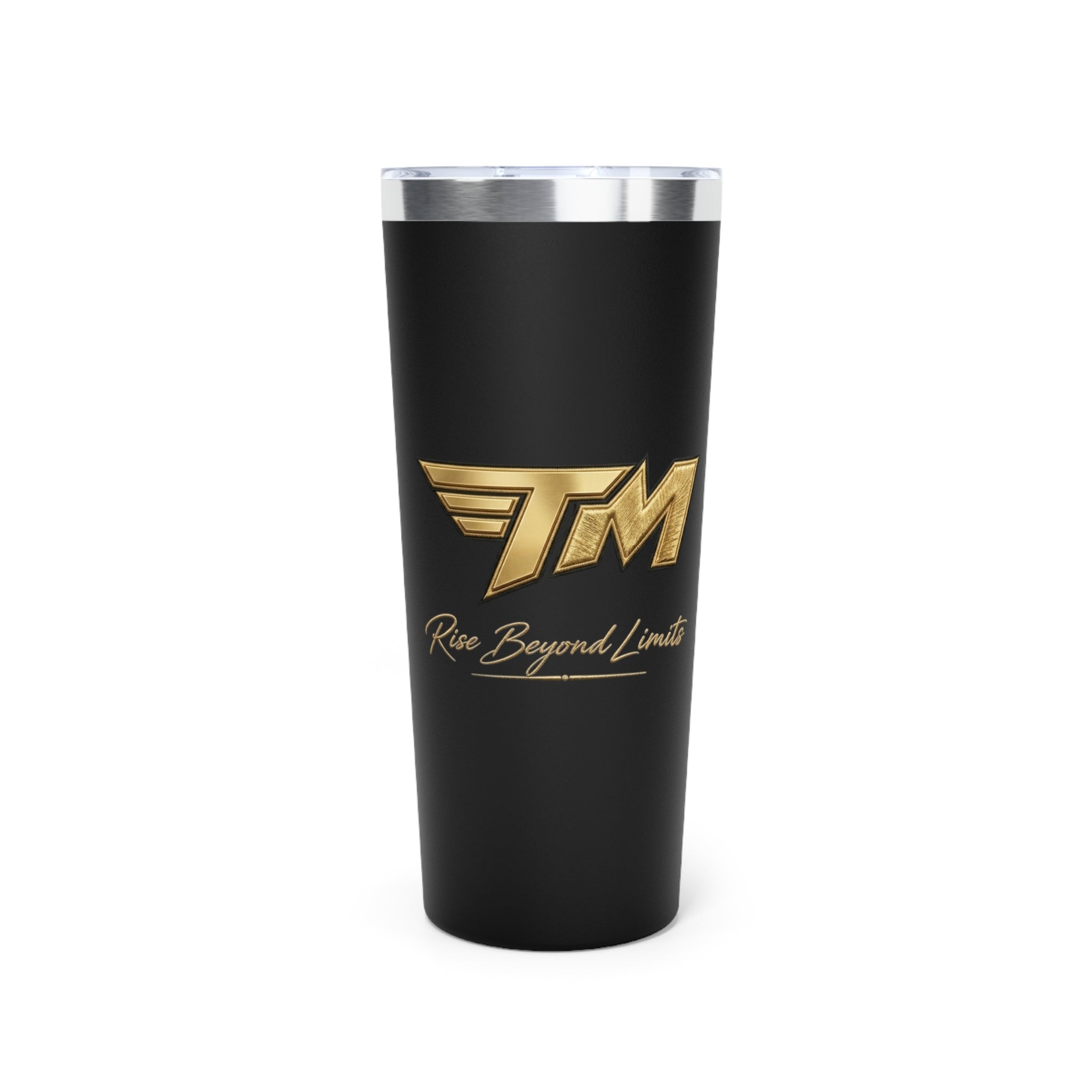 22oz Insulated Tumbler — Matte Black Copper Vacuum with Gold “TM” Rise Beyond Limits Logo
