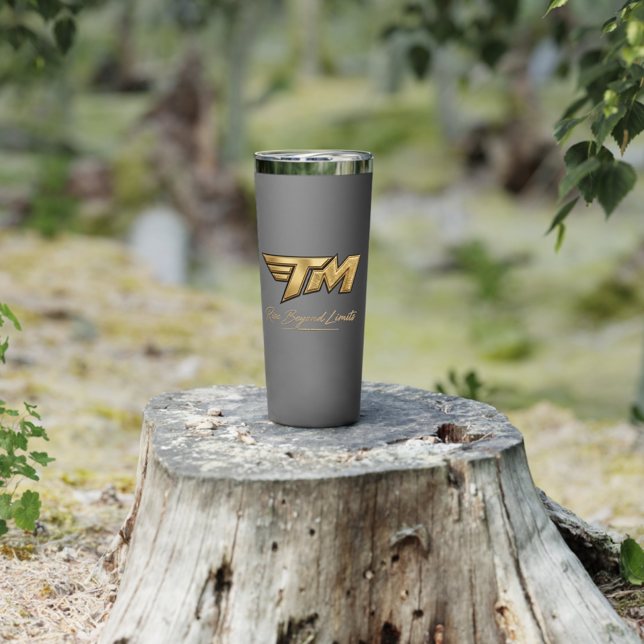 22oz Insulated Tumbler — Matte Black Copper Vacuum with Gold “TM” Rise Beyond Limits Logo