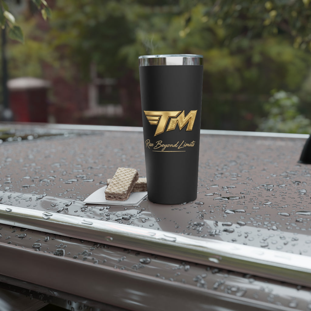 22oz Insulated Tumbler — Matte Black Copper Vacuum with Gold “TM” Rise Beyond Limits Logo