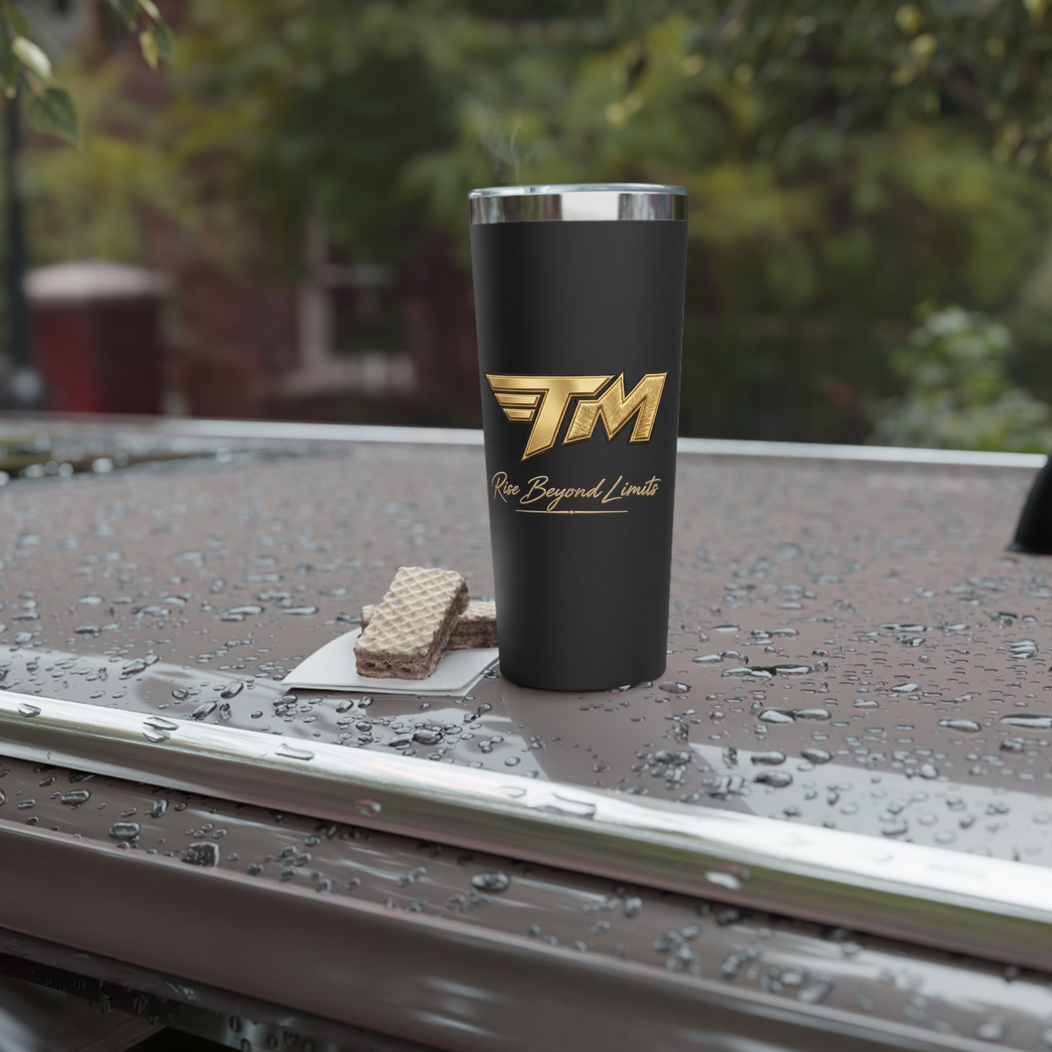22oz Insulated Tumbler — Matte Black Copper Vacuum with Gold “TM” Rise Beyond Limits Logo